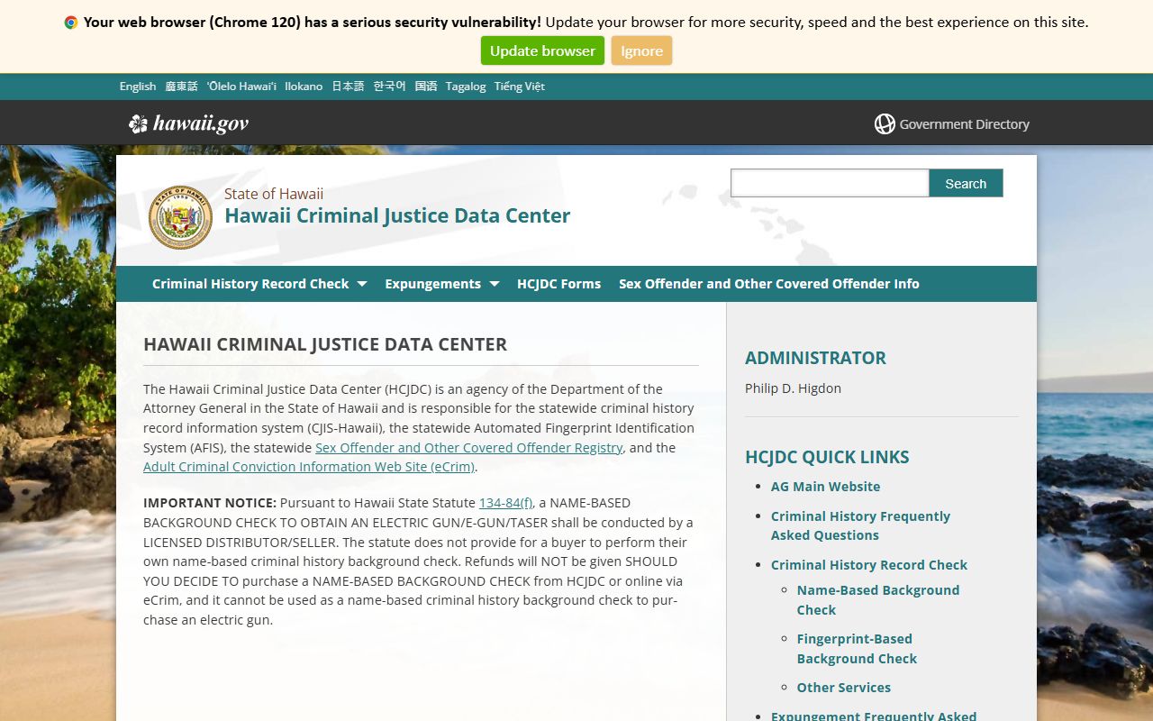 Hawaii Criminal Justice Data Center for Pearl City police records and criminal history