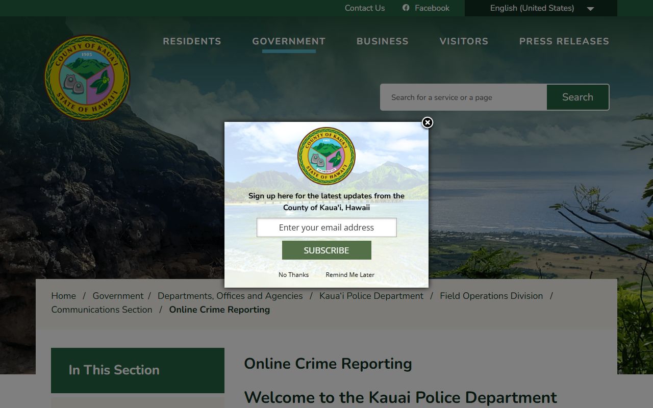 Hawaii police online reporting system for Schofield Barracks police records