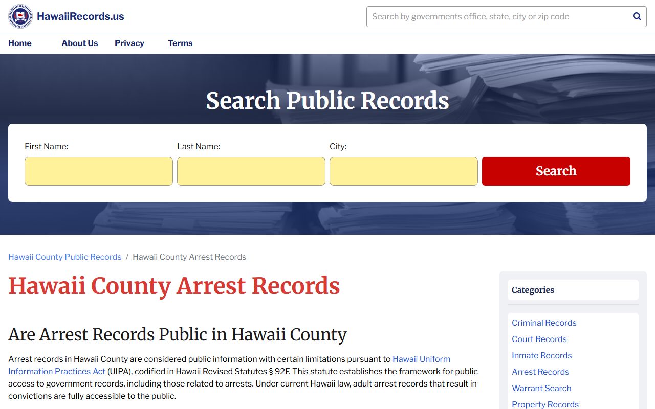 Hawaii Criminal Justice Data Center for Waipahu arrest records and police records