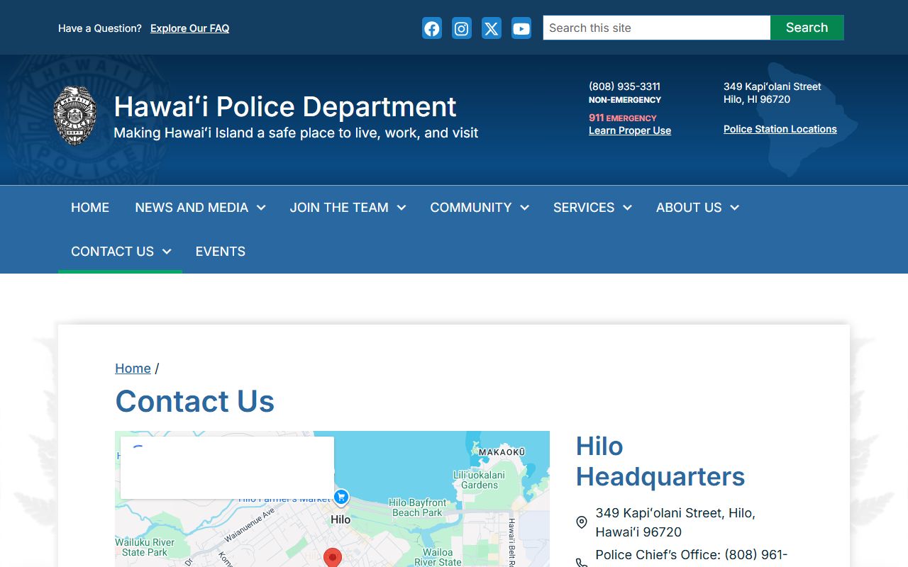 Hawaii County Police Department contact information for police records