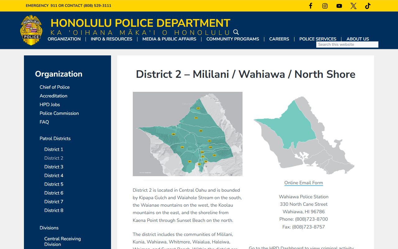 HPD District 2 Honolulu County police records and community programs