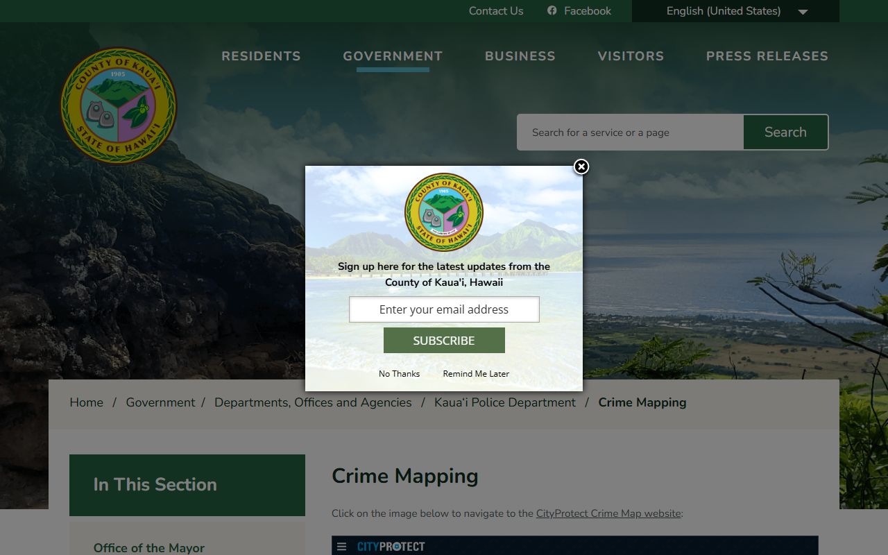 Kauai County Police crime mapping tool for Kauai police records