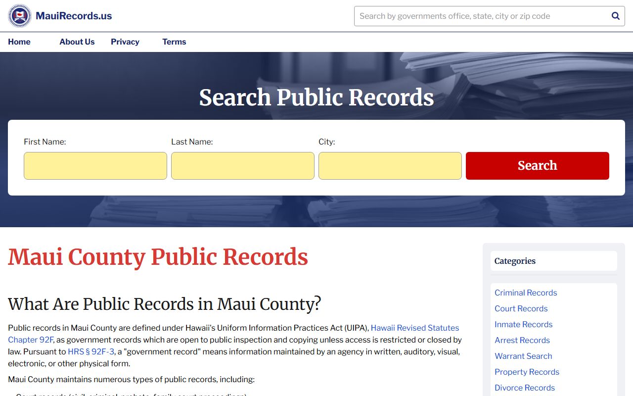Maui County public records and police records public access