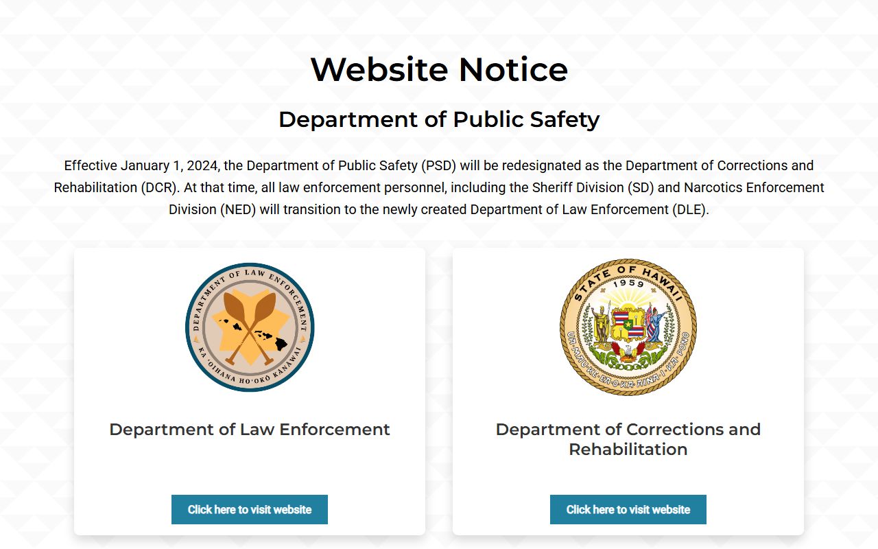 Hawaii Department of Public Safety inmate information and police records database